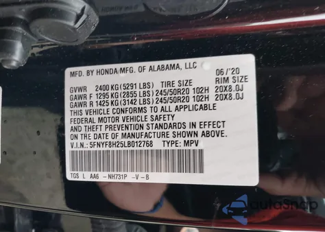 2020 Honda Passport Awd Sport from USA, damaged, VIN 5FNYF8H25LB012768